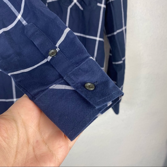 Athleta Brand Plaid Pullover Blouse Sz S Navy - Picture 3 of 4